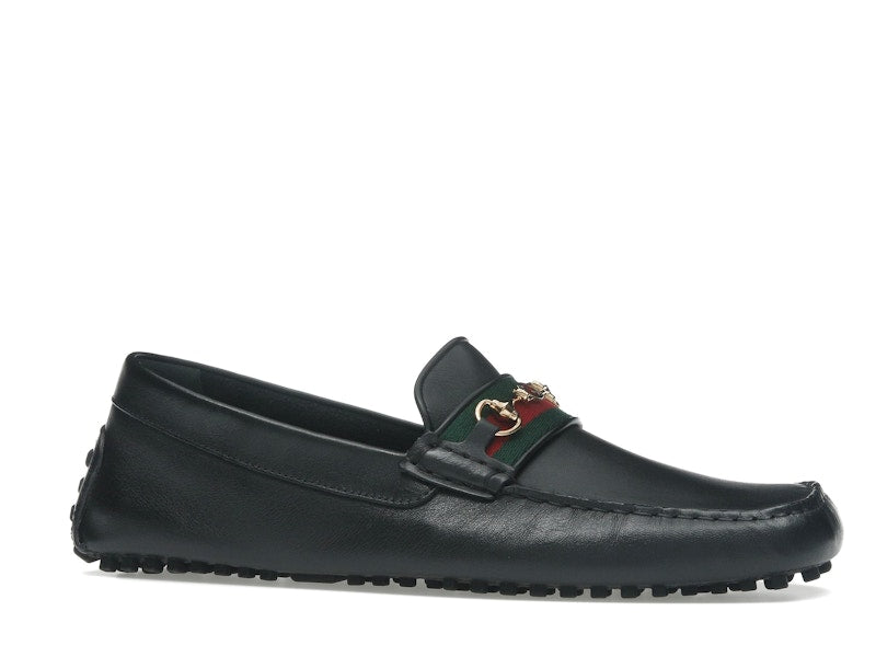 Gucci Ayrton Webbing-Trimmed Horsebit Leather Driver Loafers Black