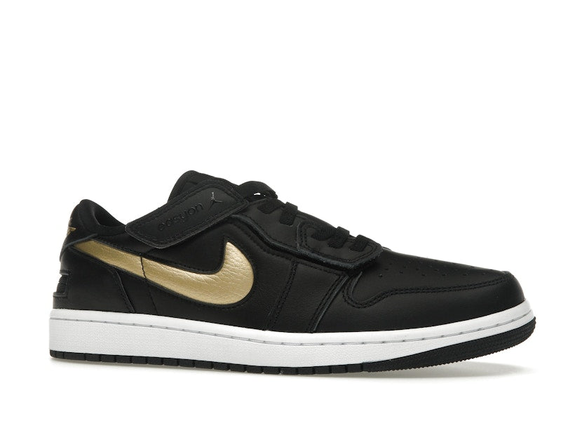 Jordan 1 Low FlyEase Black White Metallic Gold