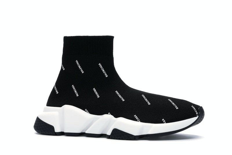 Balenciaga Speed Trainer Logo Print Black White (Women's)