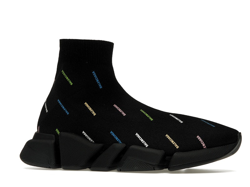 Balenciaga Speed 2.0 AllOver Logo Recycled Knit Black Multicolor