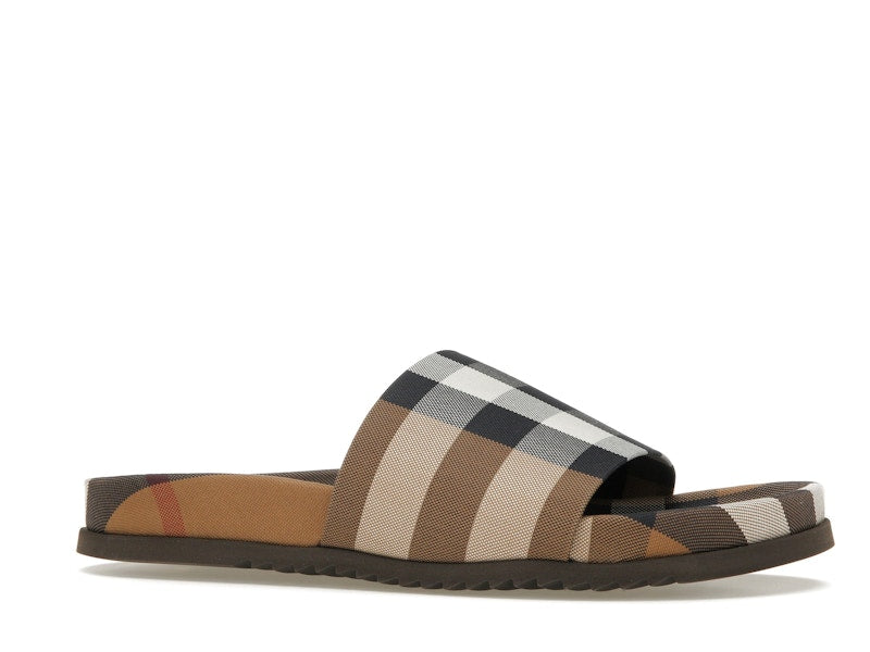 Burberry Check Cotton Slides Birch Brown