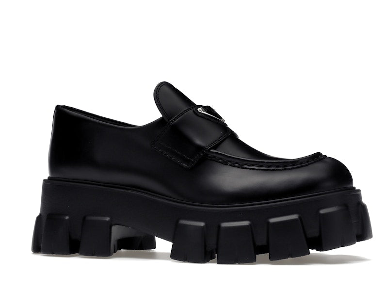 Prada Monolith 55mm Loafer Black Brushed Leather