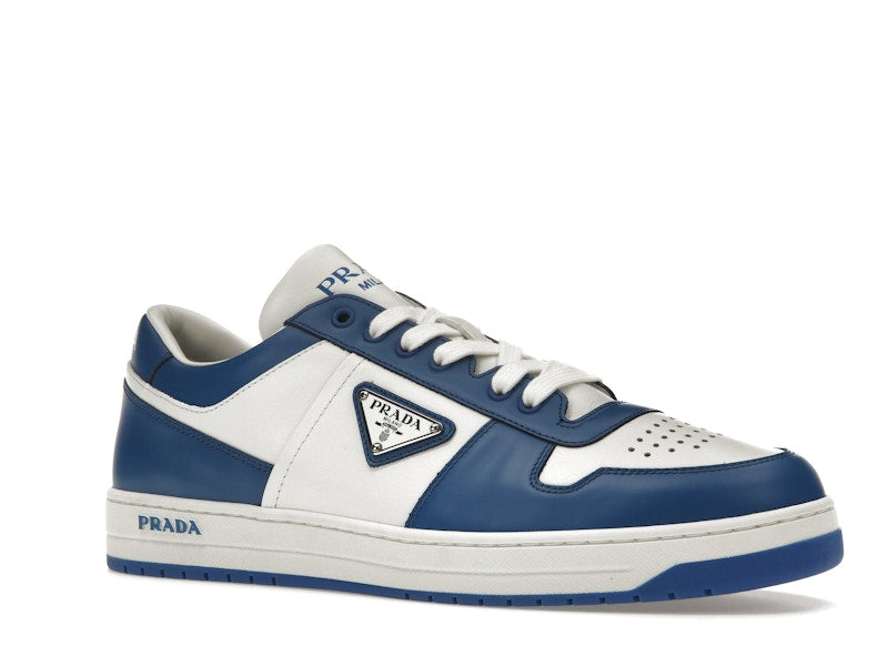 Prada Downtown Low Top Sneakers Leather White Cobalt Blue