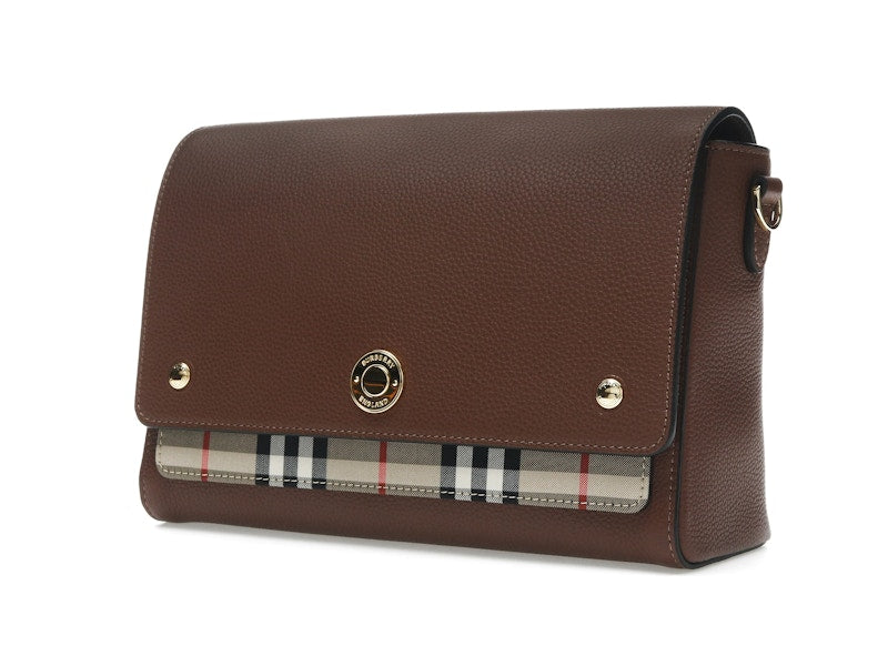 Burberry Vintage Check and Leather Note Crossbody Bag Tan