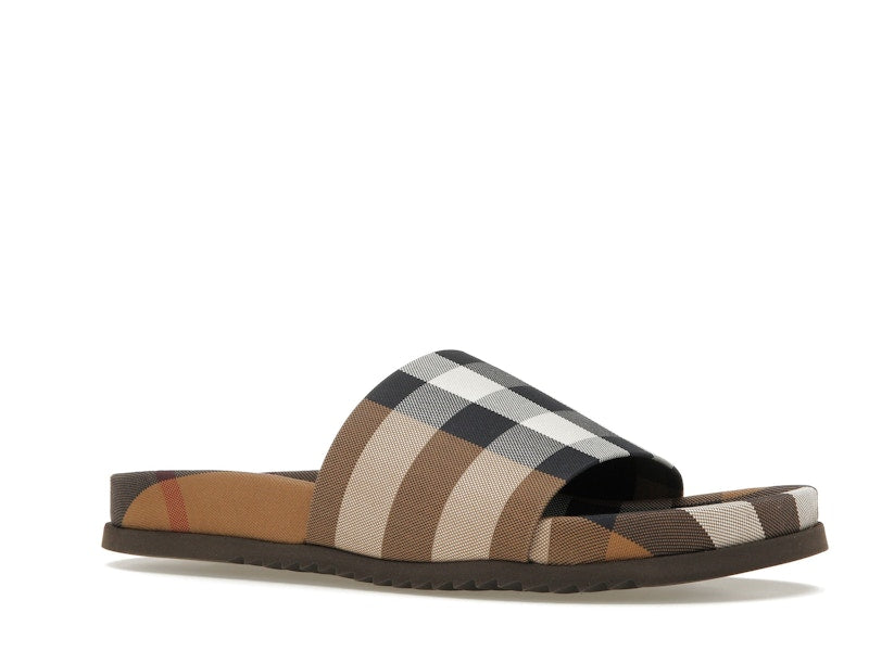 Burberry Check Cotton Slides Birch Brown