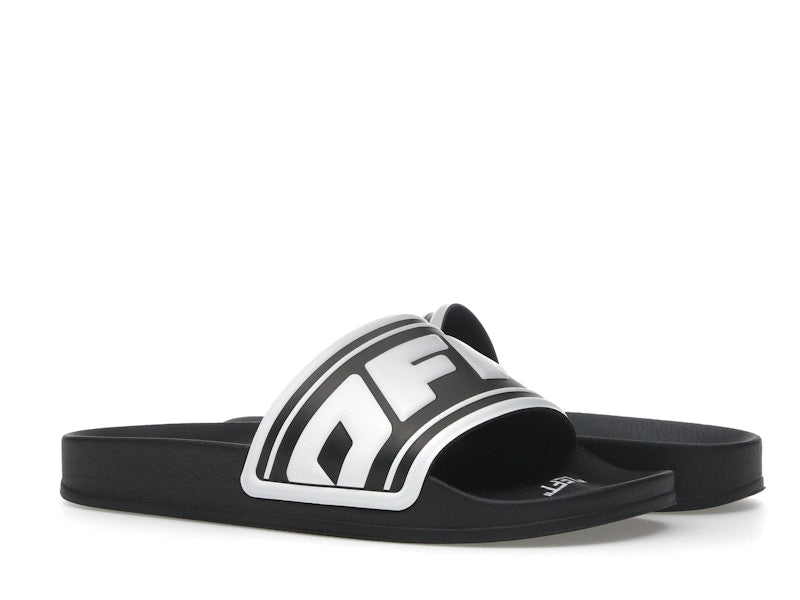 OFF-WHITE Embossed Logo Pool Slides Black White (Women's)
