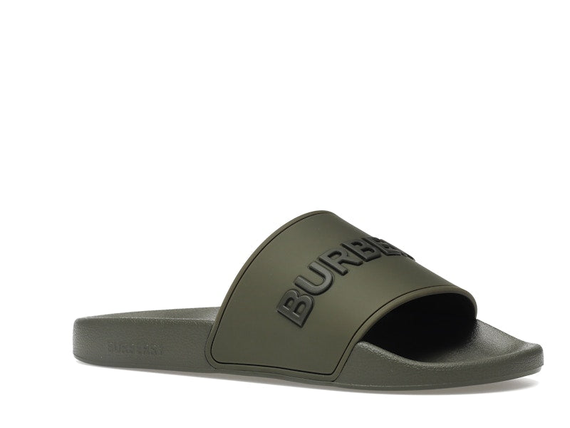 Burberry Embossed Logo Slides Dark Fern Green Black
