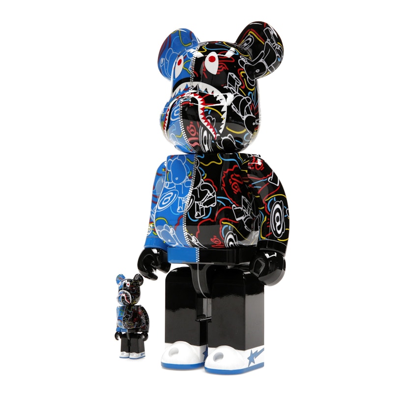 Bearbrick x BAPE Line Camo Shark 100% & 400% Set Blue/Black