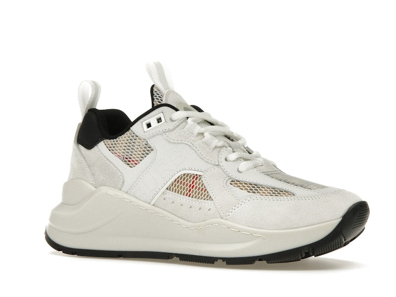 Burberry Logo Print Leather, Suede and Check Mesh Sneakers Archive Beige White (Women's)