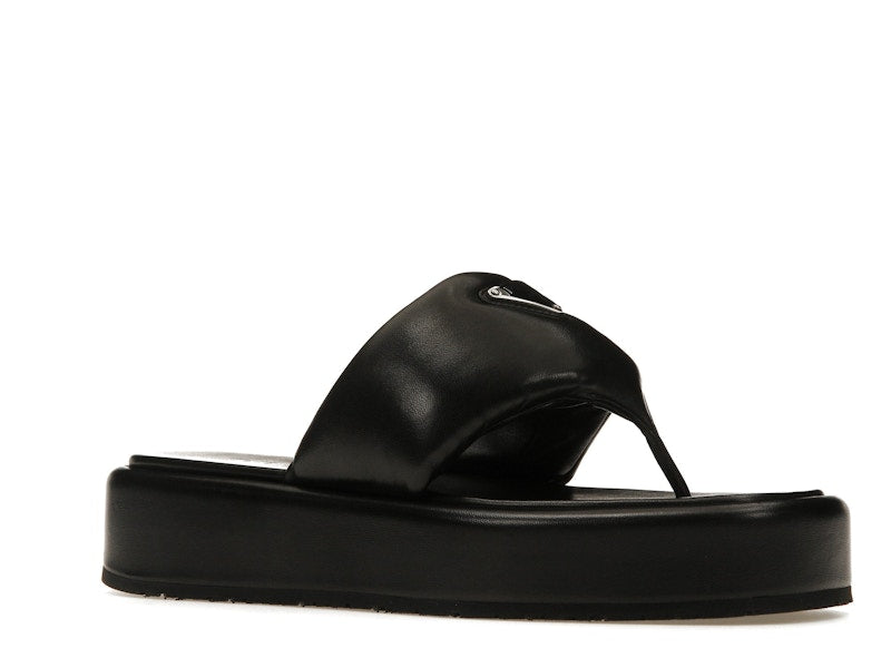 Prada Soft Padded 35mm Thong Wedge Sandals Black Nappa Leather