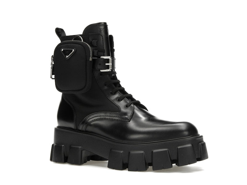 Prada Monolith 55mm Pouch Ankle Boots Black Leather