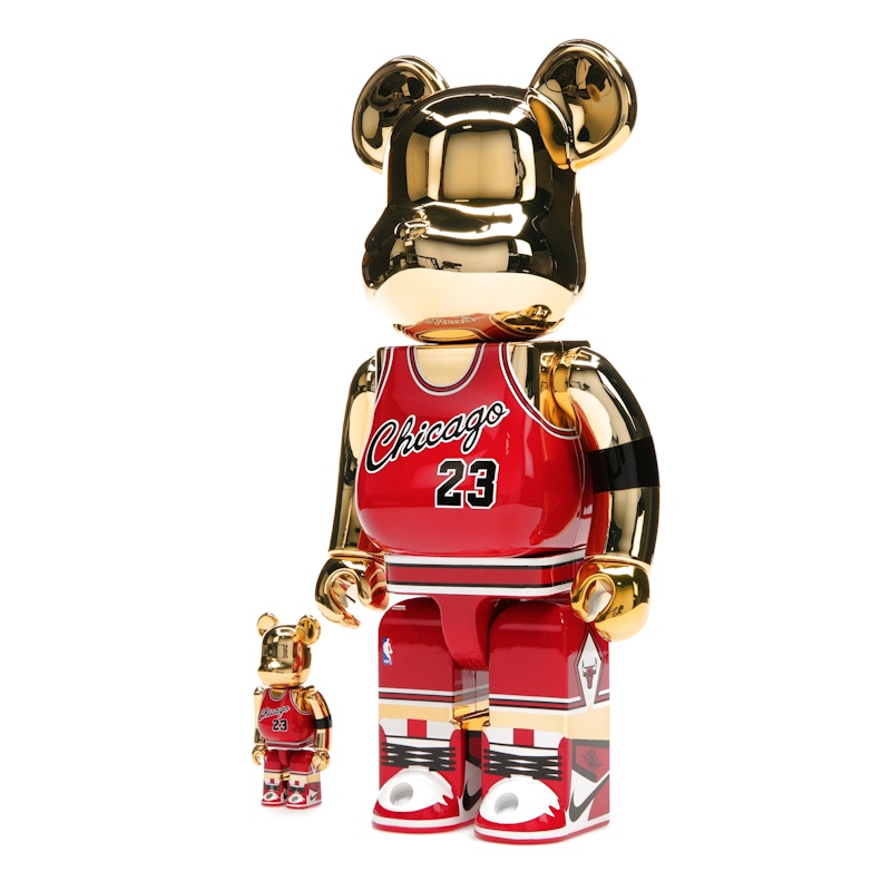 Bearbrick Michael Jordan 1985 Rookie Jersey 100% & 400% Set Gold Chrome
