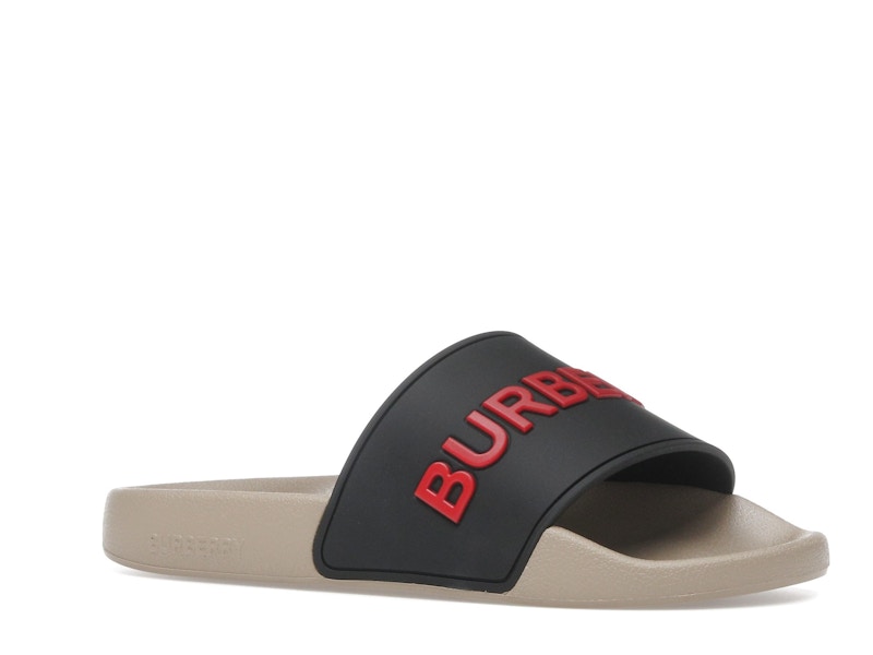 Burberry Embossed Logo Slide Black Red Tan (Women's)