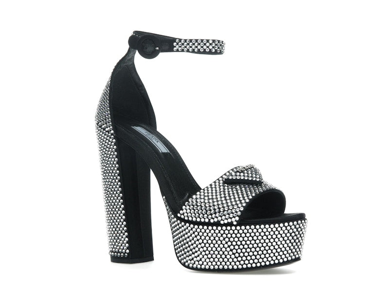 Prada 135mm Crystal Platform Sandals Black Satin