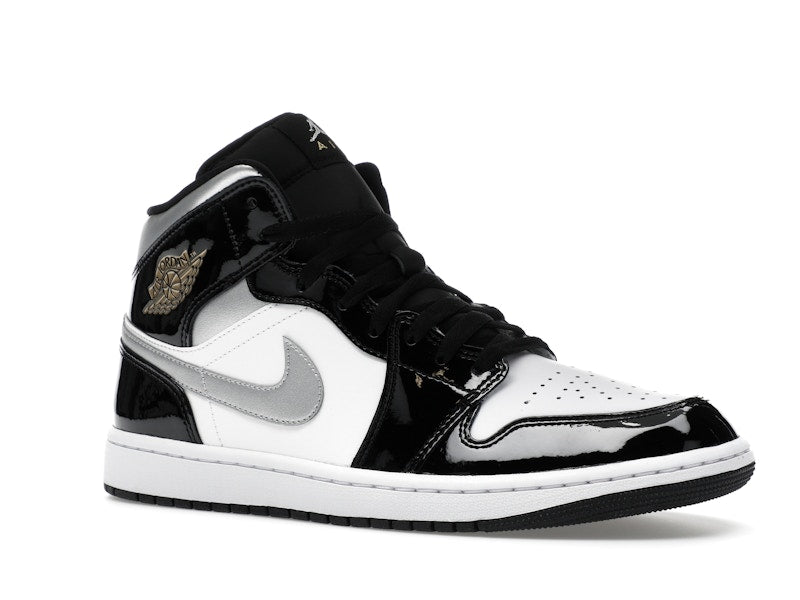 Jordan 1 Mid SE Patent Black White Metallic Silver Metallic Gold