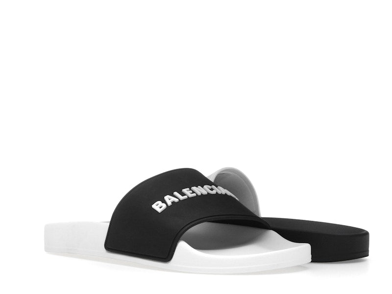 Balenciaga Pool Slides Logo White Black Alternate