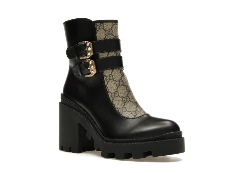 Gucci Buckles Ankle Boots Black Beige (Women's)