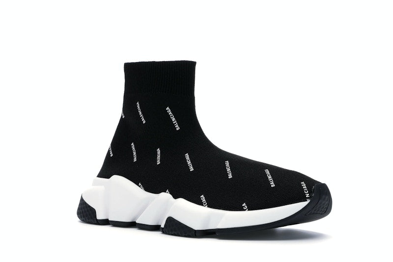 Balenciaga Speed Trainer Logo Print Black White (Women's)