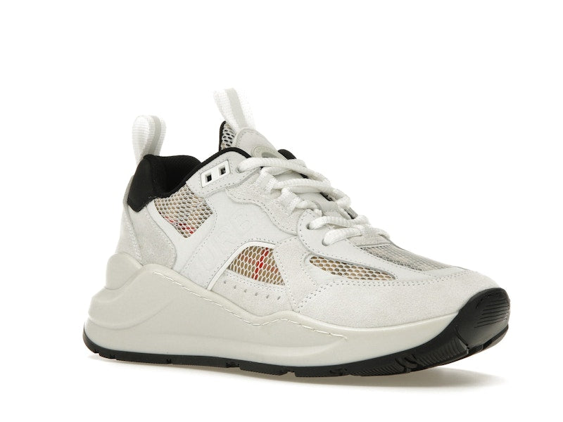 Burberry Logo Print Leather, Suede and Check Mesh Sneakers Archive Beige White (Women's)