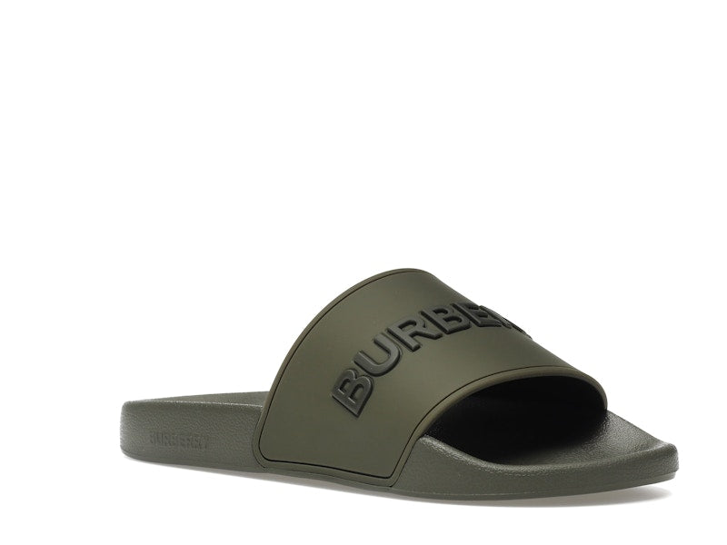 Burberry Embossed Logo Slides Dark Fern Green Black