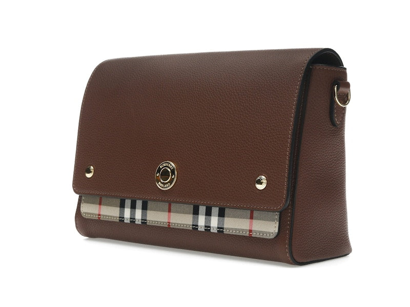 Burberry Vintage Check and Leather Note Crossbody Bag Tan