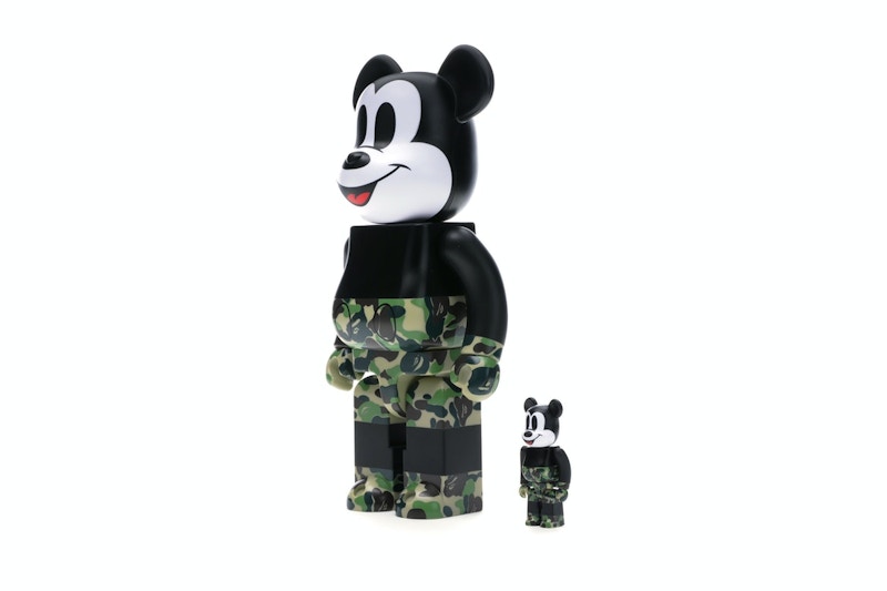Bearbrick BAPE Mickey Mouse 100% & 400% Set Black/Green Camo