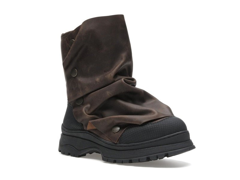 H&M x Glenn Martens Gaiter-Detail Leather Boots Dark Brown