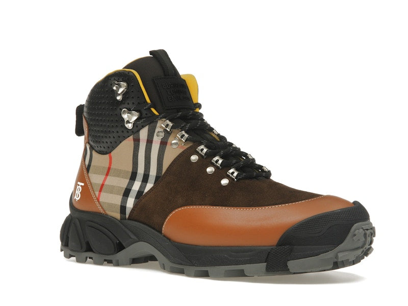 Burberry Vintage Check Tor Boots Beige Brown Black
