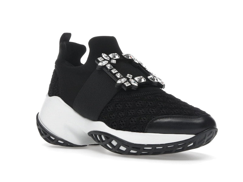 Roger Vivier Viv' Run Fabric Black White Crystal Buckle (Women's)