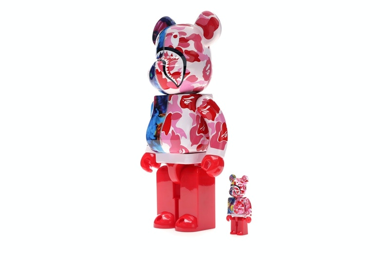 Bearbrick x Bape x Mika Ninagawa Shark 100% & 400% Set Pink