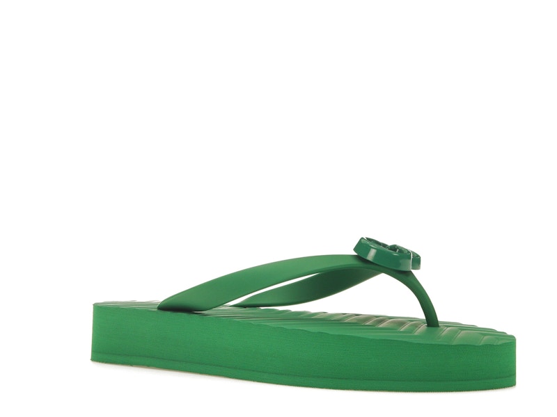 Gucci Chevron Thong Sandal Green Rubber