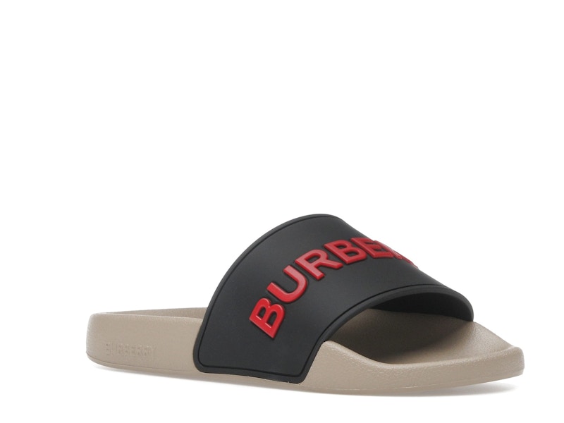 Burberry Embossed Logo Slide Black Red Tan (Women's)