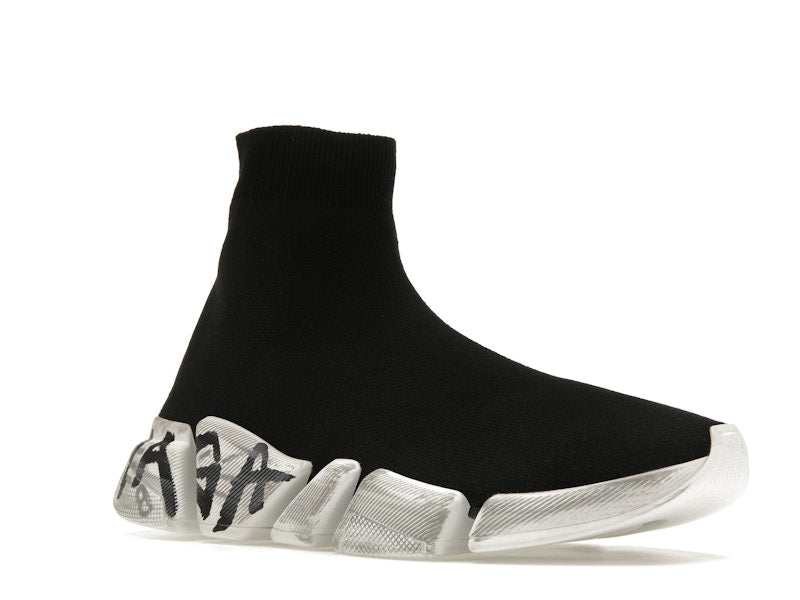 Balenciaga Speed 2.0 Graffiti Recycled Knit Black White