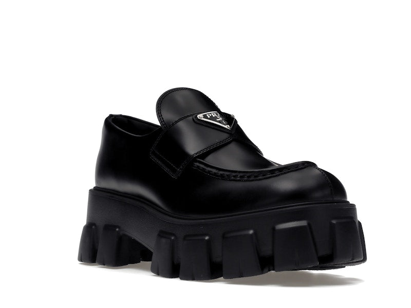 Prada Monolith 55mm Loafer Black Brushed Leather