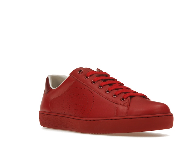 Gucci Ace Perforated Interlocking G Red
