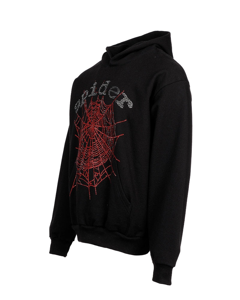 Sp5der OG Rhinestone Logo Hoodie Black