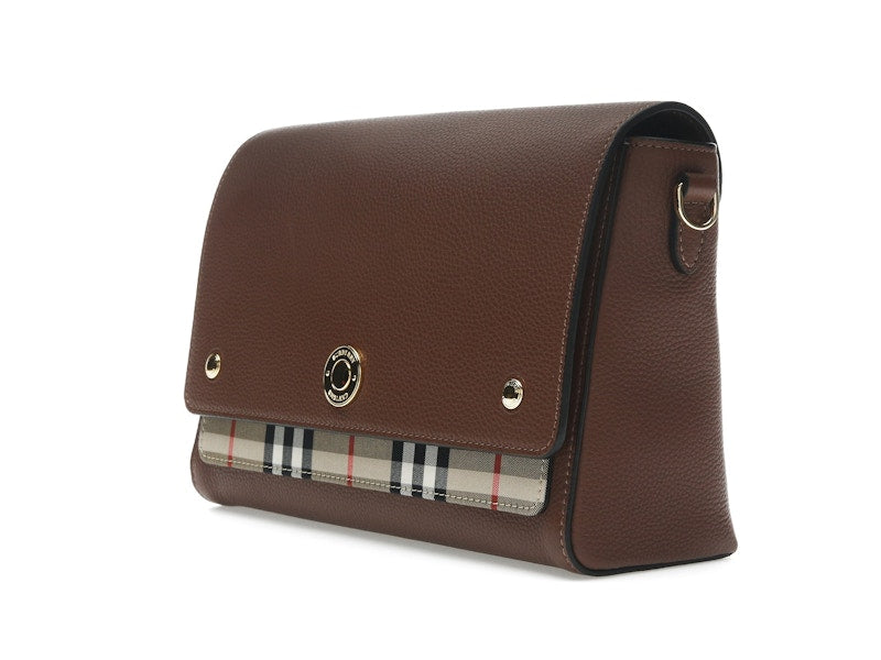 Burberry Vintage Check and Leather Note Crossbody Bag Tan