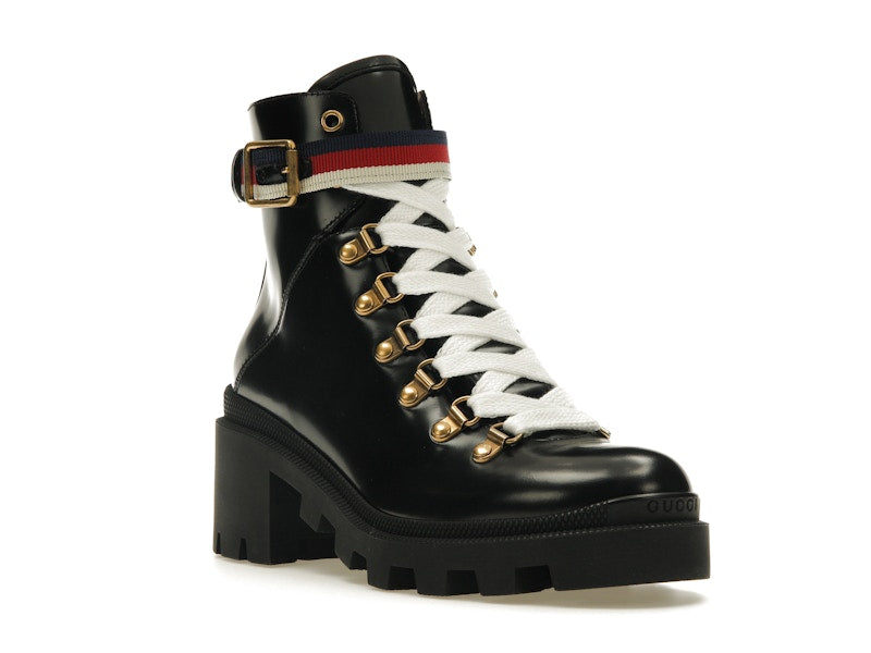 Gucci Sylvie Web 55mm Ankle Boot Black Leather