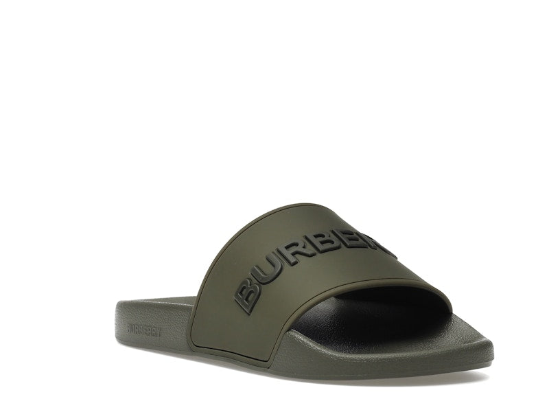Burberry Embossed Logo Slides Dark Fern Green Black