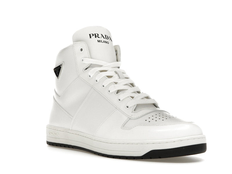 Prada Downtown High Top Sneakers Leather White White Black