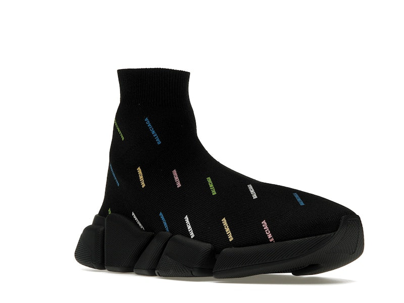 Balenciaga Speed 2.0 AllOver Logo Recycled Knit Black Multicolor