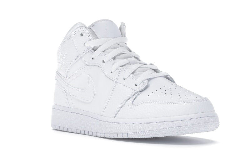 Jordan 1 Mid Triple White Tumbled Leather (GS)