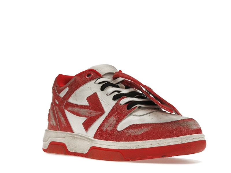 OFF-WHITE Out Of Office OOO Low Tops Red White Vintage Distressed Leather