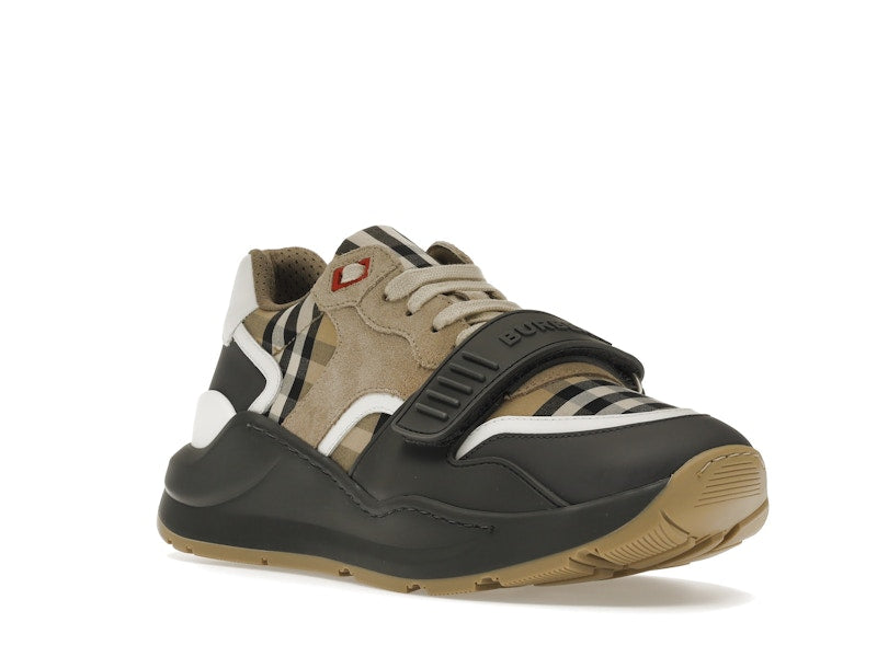 Burberry Ramsey Vintage Check Suede Leather Sneakers Grey Archive Beige