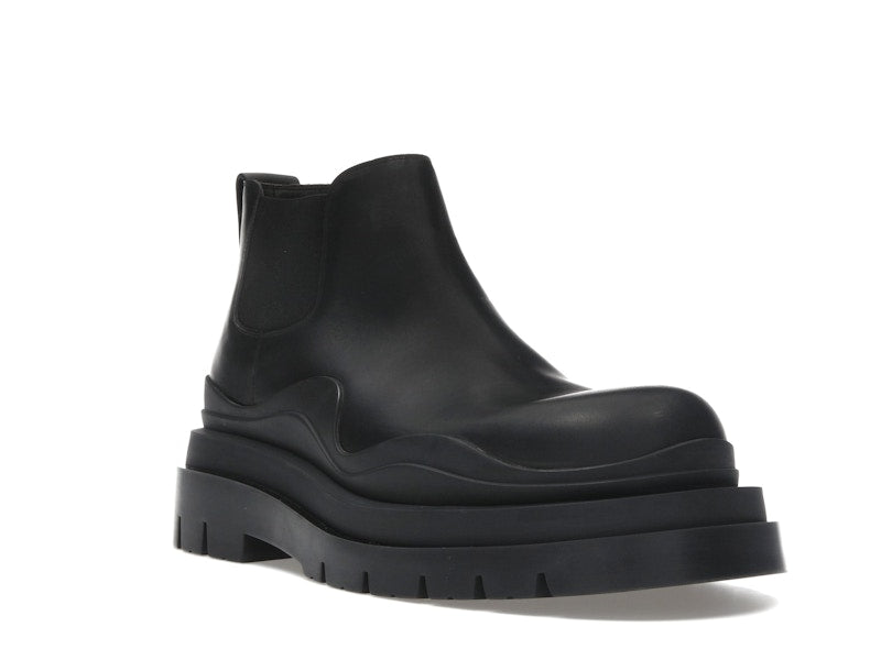 Bottega Veneta Leather Tire Chunky Sole Ankle Chelsea Boot Black