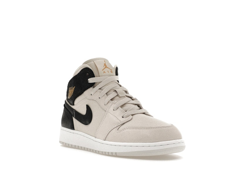 Jordan 1 Mid Light Bone Metallic Gold Black (GS)