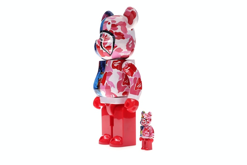 Bearbrick x Bape x Mika Ninagawa Shark 100% & 400% Set Pink