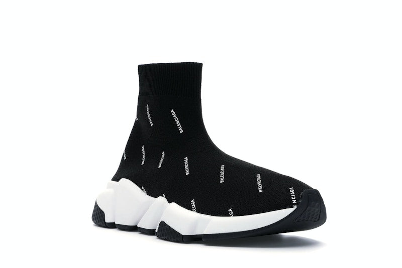 Balenciaga Speed Trainer Logo Print Black White (Women's)