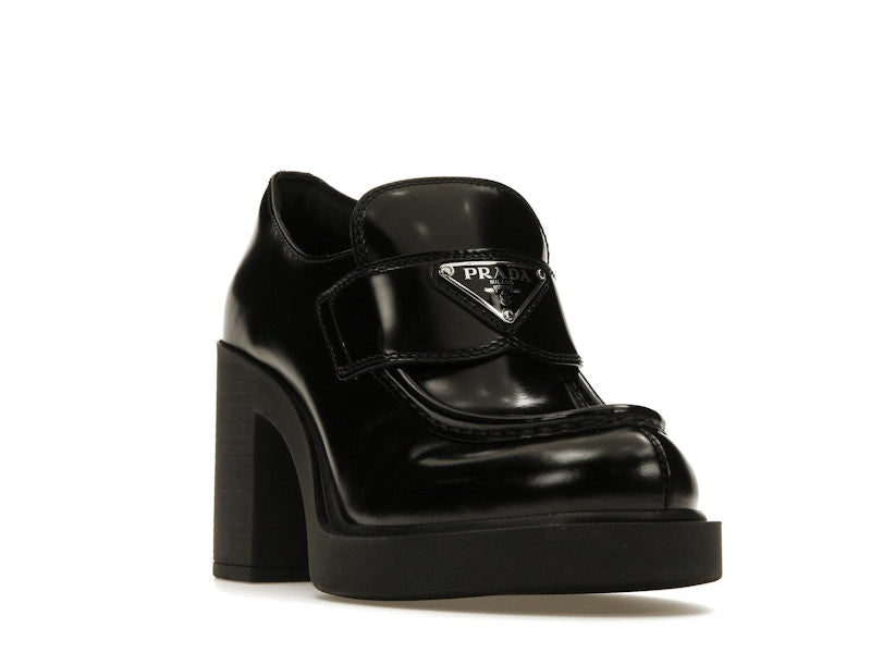 Prada Chocolate High-Heeled 85mm Loafers Black Brushed Leather
