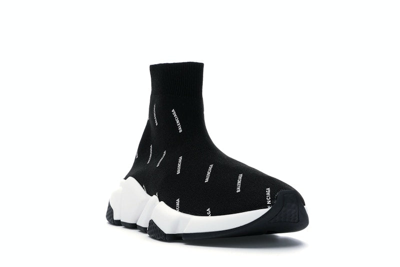 Balenciaga Speed Trainer Logo Print Black White (Women's)